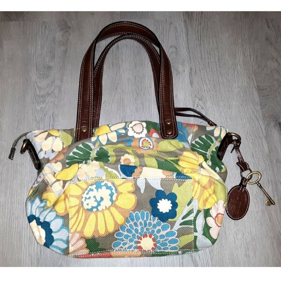 Fossil Coloful Floral Print Purse Handbag Shoulder Bag Key Charm Distressed Boho - Picture 6 of 11